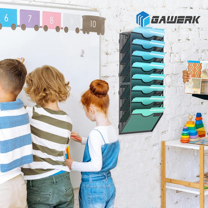 Gawerk 10-Tier Wall File Organizer Hanging Wall File Holder Wall Mount Paper Folder Organize, Mesh Magazine Document Mail Organizer Wall Organizer for Office School Home, Black