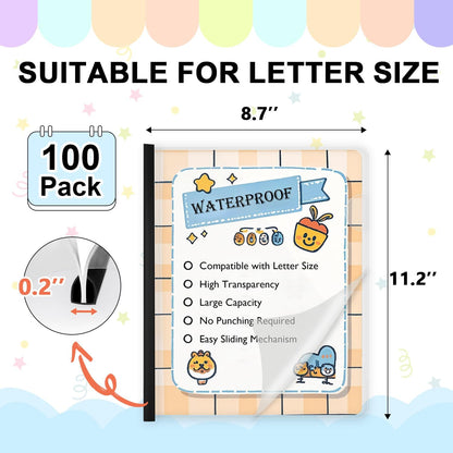 TOTiyea 40 Pack Clear Report Covers with Sliding Bars, 5mm (25 Sheet Capacity) Black Sliding Bar File Folders, for Letter Size