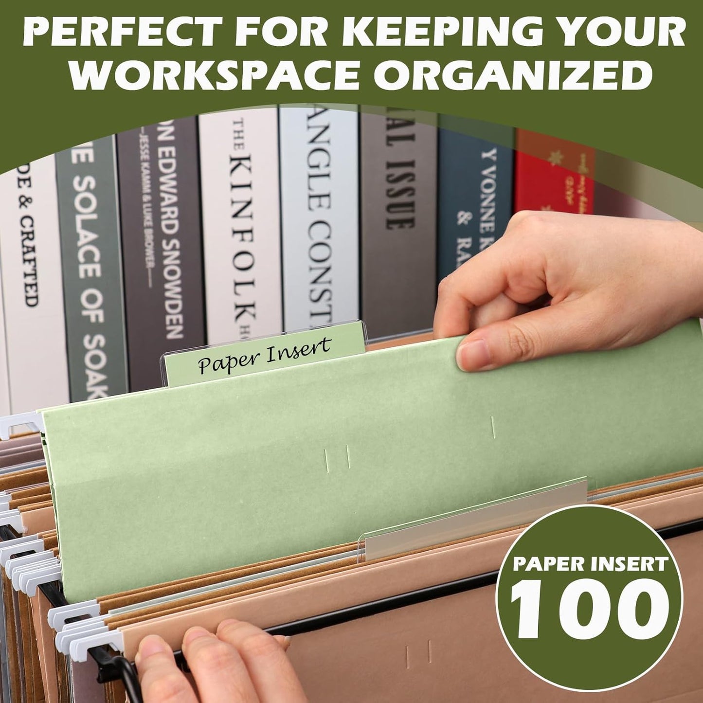 100 Pcs Hanging File Folder Paper Inserts 3-1/2 Inch Off White Blank File Tab Inserts Thick Cardstock for Hanging Folder (3.5×0.6 inch)(No Tab Included)