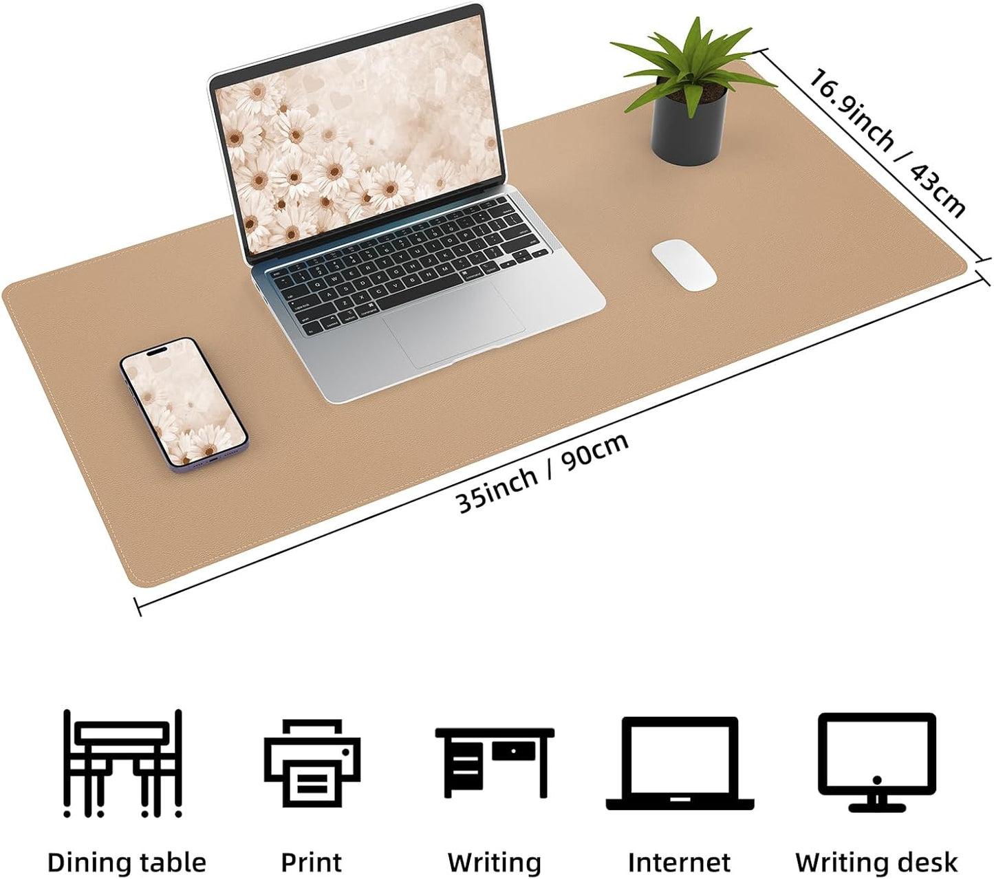Large Desk Mat 47.2" x 17" Leather Desk Pad Protector with Natural Cork & PU Leather, Non-Slip Office Desk Mat, Large Mouse Pad, Waterproof Desk Blotter pad for Office&Home(Black)