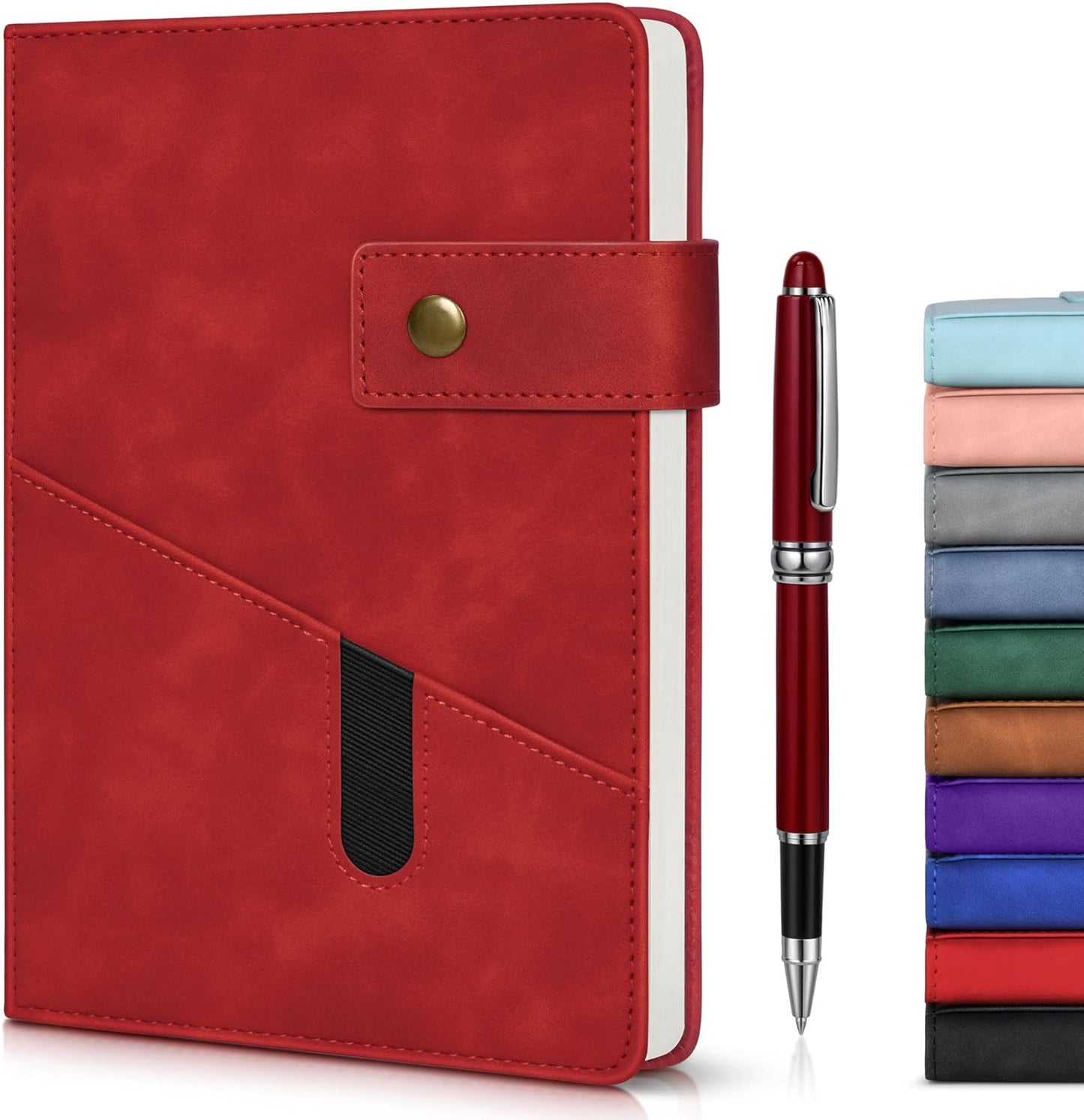 Lined Journal Notebook with Pen, A5 Personalized Hardcover Leather Journal for Men Women, 200 Pages 100 GSM Thick Paper College Ruled Notebooks for Work Travel School Writing Diary 5.9" X 8.4" Black
