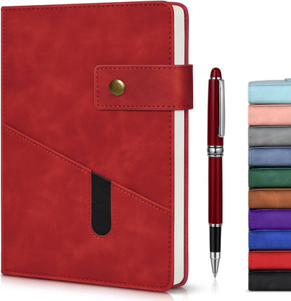 Lined Journal Notebook with Pen, A5 Personalized Hardcover Leather Journal for Men Women, 200 Pages 100 GSM Thick Paper College Ruled Notebooks for Work Travel School Writing Diary 5.9" X 8.4" Black