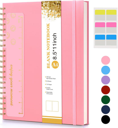 Spiral Notebook Journal 8.5” x 11”, A4 Large Pink Notebooks for Women Men, College Ruled Lined Journal, 100 GSM Paper, Plastic Hardcover Spiral Bound Journals for Work School Note Taking Business
