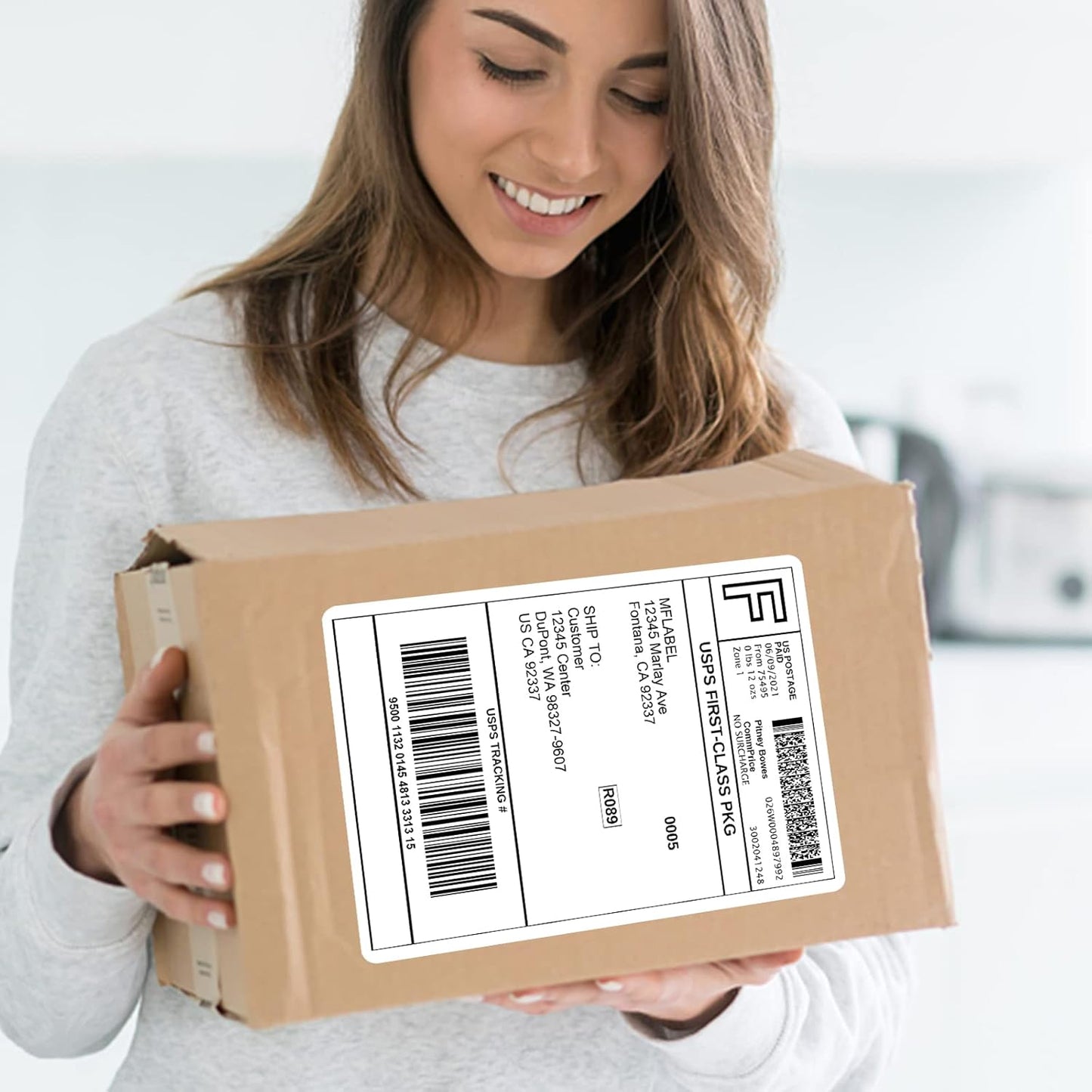 MFLABEL Half Sheet Shipping Labels - 200 Self Adhesive Sticker Sheets for Laser & Inkjet Printers, Waterproof & Smudge-Free, with 12 Free Fragile Labels for Packaging, Shipping and Crafting - Colors B
