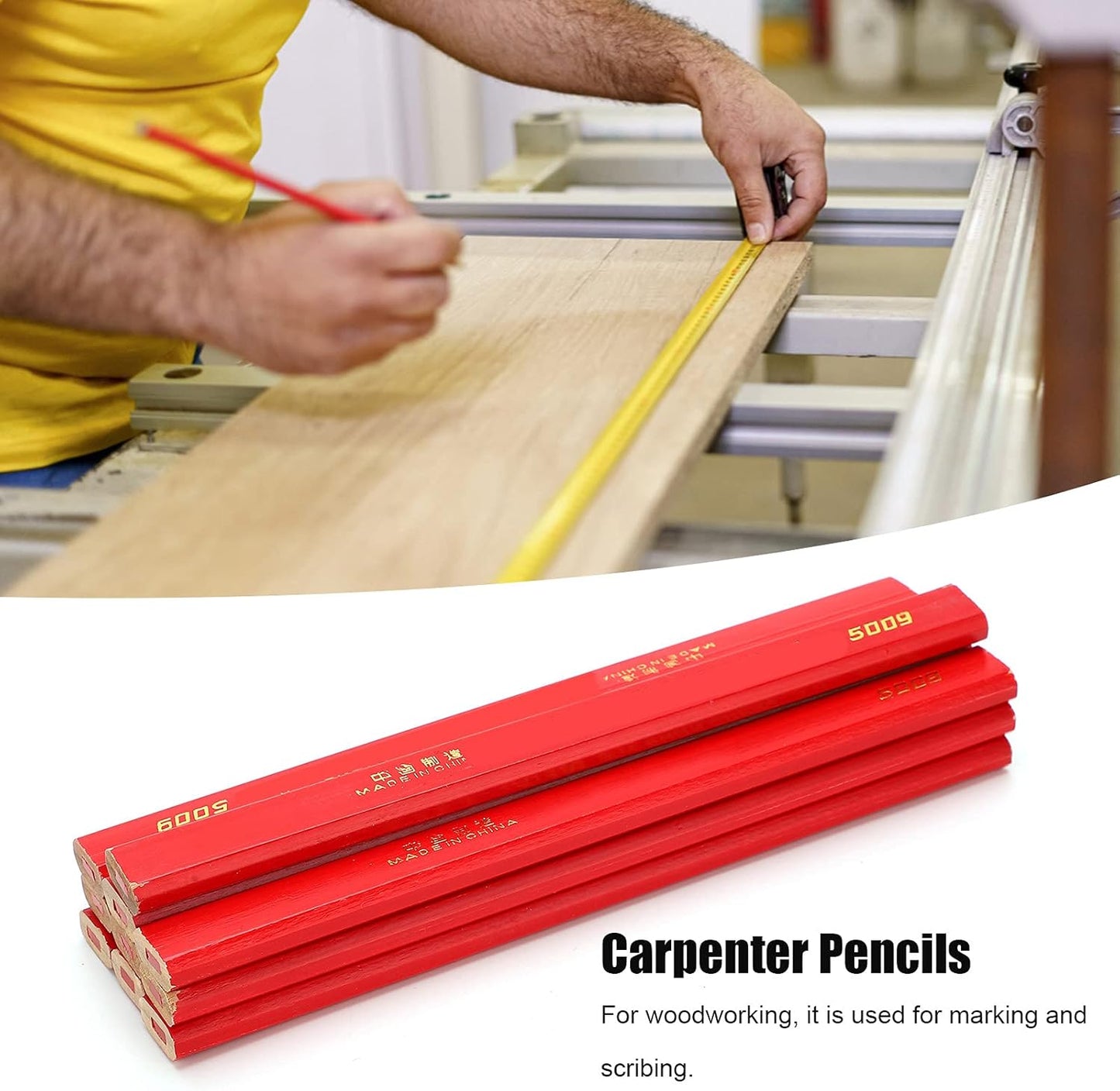 10Pcs Red Carpenter Pencils,170mm Flat Octagonal Carpentry Hard Construction Pencils, Wooden Lead Pencil, Flat Wooden Lead Carpenter for Wood Working Architect Marking(Red)