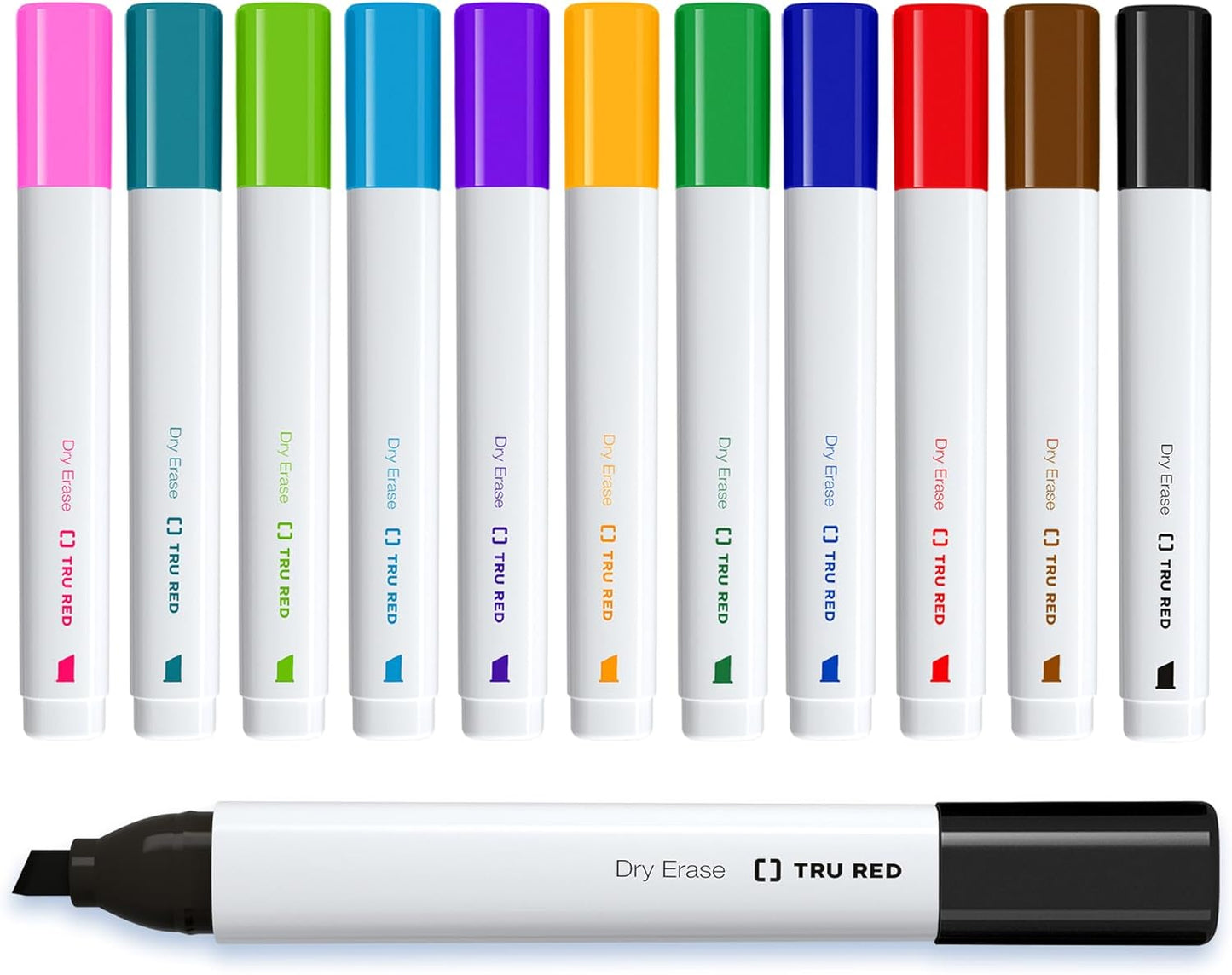 TRU RED Staples Tank Dry Erase Markers Chisel Tip Asst 12/Pack