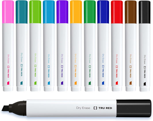 TRU RED Staples Tank Dry Erase Markers Chisel Tip Asst 12/Pack