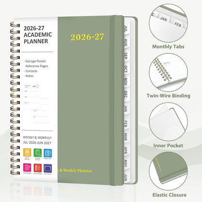 Planner 2026-2027, Weekly and Monthly Academic Year Calendar Planner, July 2026 - June 2027, Daily Agenda Book for Office School Supplies, A5(6.3'' x 8.5'')