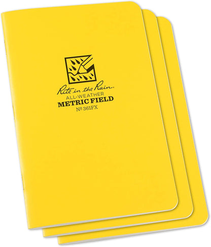 Rite In The Rain Weatherproof Stapled Notebook, 4.625" x 7", Orange Cover, Universal Pattern, 3 Pack (No. OR71FX)