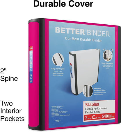Staples Better Binder 2-Inch D-Ring View Binder, Reinforced Spine, Holds Up to 540 Sheets, Teal, for Office & School