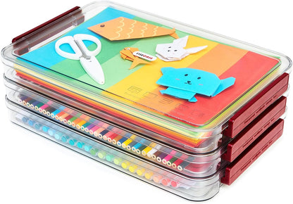CATOOMUU 2 Pcs 5.5qt 9 x 13 Plastic Portable Project Case With Snap-Tight Latch Clear Stackable Storage Box With Lids Organizer Container For A4 File Photo Documents Scrapbook Craft Art Supplies