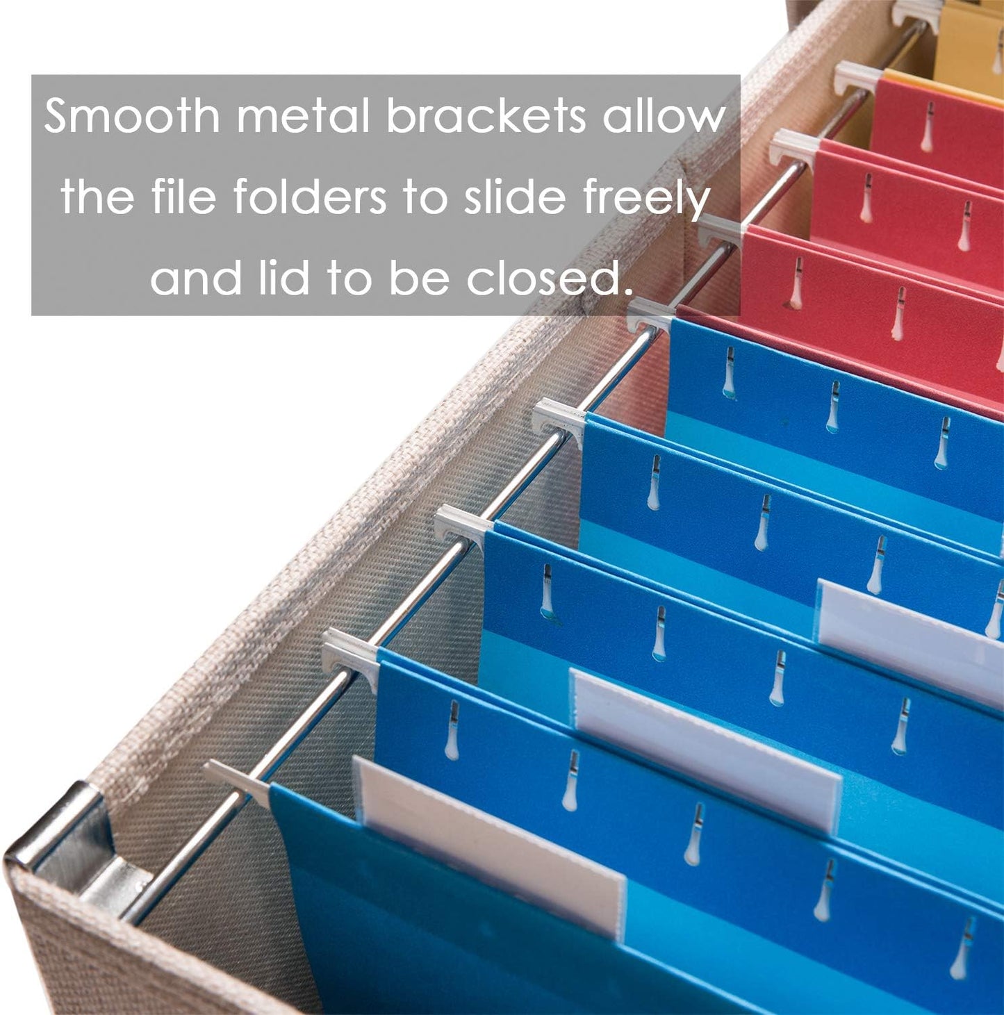 PRANDOM File Organizer Box - Collapsible Decorative Linen Filing Storage with Lids for Letter Size - Grey (14x9.3x10.8 inch)