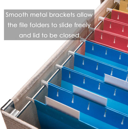 PRANDOM File Organizer Box - Collapsible Decorative Linen Filing Storage with Lids for Letter Size - Grey (14x9.3x10.8 inch)