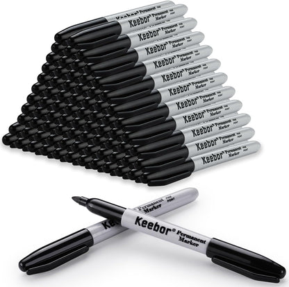 Keebor Permanent Markers Bulk, 60 Pack Black Permanent Markers, Quick Drying & Fade Resistant, Fine Point Marker Set for Wood, Plastic, Paper, Metal