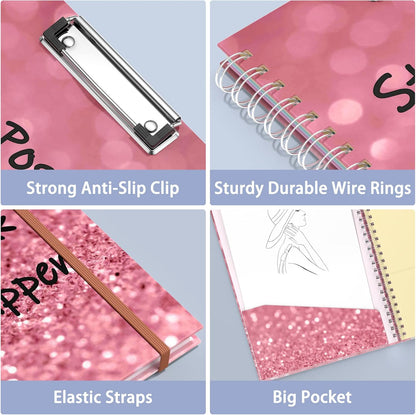 Rimilak Spiral Clipboards Folio with Refillable Lined Notepad, 14.5 x 9.8 In, Hardcover Cover with 5 Interior Pockets, Elastic Band and Pen Loop Series. Cute Stylish Clipfolio, Daisy Flower