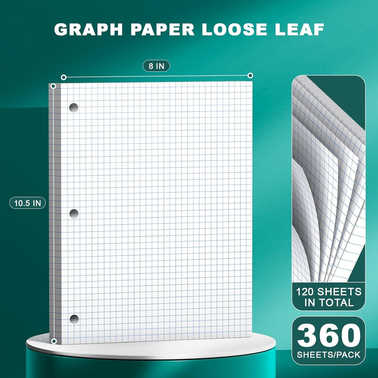 Note Pads 8 X 10.5 Loose Leaf Paper, 120Sheets, 3 Hole Punched Lined Paper, College Ruled 8 X 10.5 Notebooks, 10-1/2" X 8 Binder Writing Pads, Filler Paper For Engineering, Office, School Supplies
