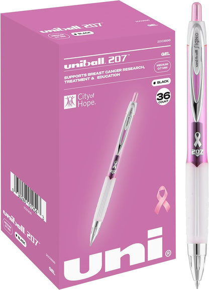 uni-ball 207 Retractable Gel Pens Medium Point, 0.7mm, Black, 12 Pack