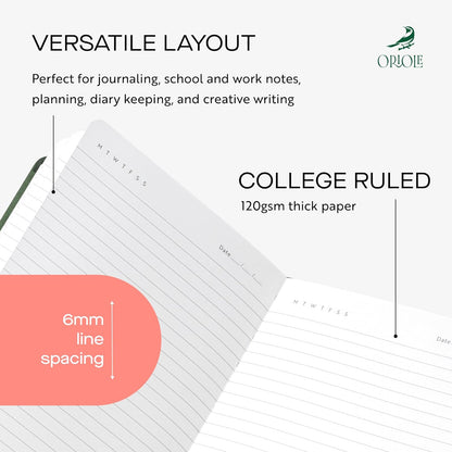 Oriole Vegan Leather Ruled Notebook - Chestnut Brown | 176 Pages of Thick Lined Paper | Soft Touch Hardcover Journal (5 x 8 in) with Gold Foil Bird Design & Luxury Gift Box