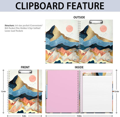Rimilak Spiral Clipboards Folio with Refillable Lined Notepad, 14.5 x 9.8 In, Hardcover Cover with 5 Interior Pockets, Elastic Band and Pen Loop Series. Cute Stylish Clipfolio, Daisy Flower