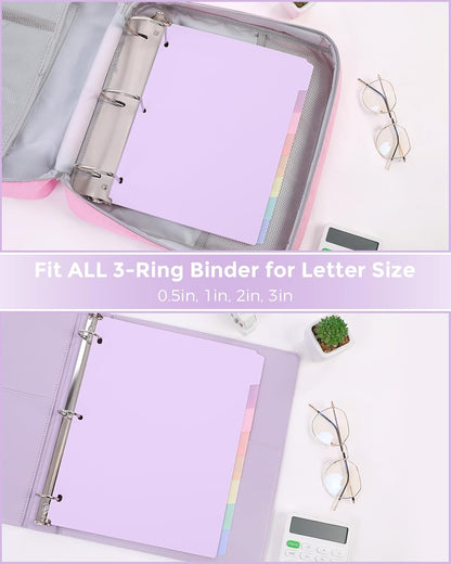 SKYDUE 8 Tab Durable Plastic Dividers, Big Tab Dividers for 3 Ring Binder, Letter Size,Write & Erase Binder Dividers with Tabs, with Sticker Labels, 1 Set, Aesthetic Pastels Binder Dividers