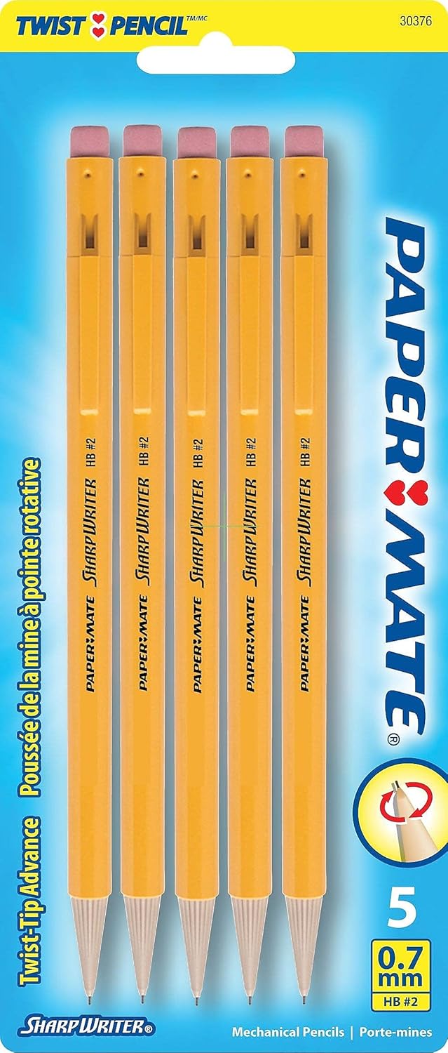Papermate Sharpwriter Mechanical Pencil, Yellow, 5 Pencils per Pack (1 Pack)