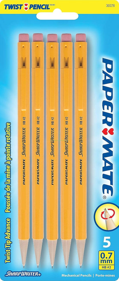 Papermate Sharpwriter Mechanical Pencil, Yellow, 5 Pencils per Pack (1 Pack)