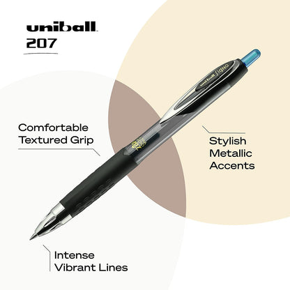 uniball 207 Plus+ Retractable Gel Pens, Medium Point (0.7mm), Black, 4 Pack