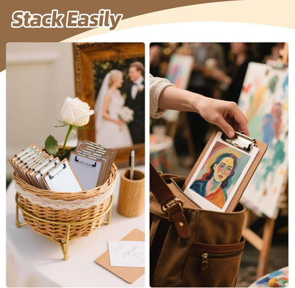 6 x 9 Clipboards Bulk, 32 Pack Small Clip Board, A5 Letter Size Wooden Hardboard Kids Clipboard Pack for Classroom, Party, Home, Brown
