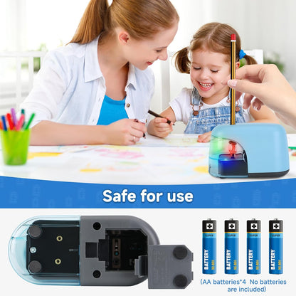 Battery-Operated Electric Pencil Sharpener with LED Light – Compact & Portable Pencil Sharpener for Home, School, or Office Use (Pink)