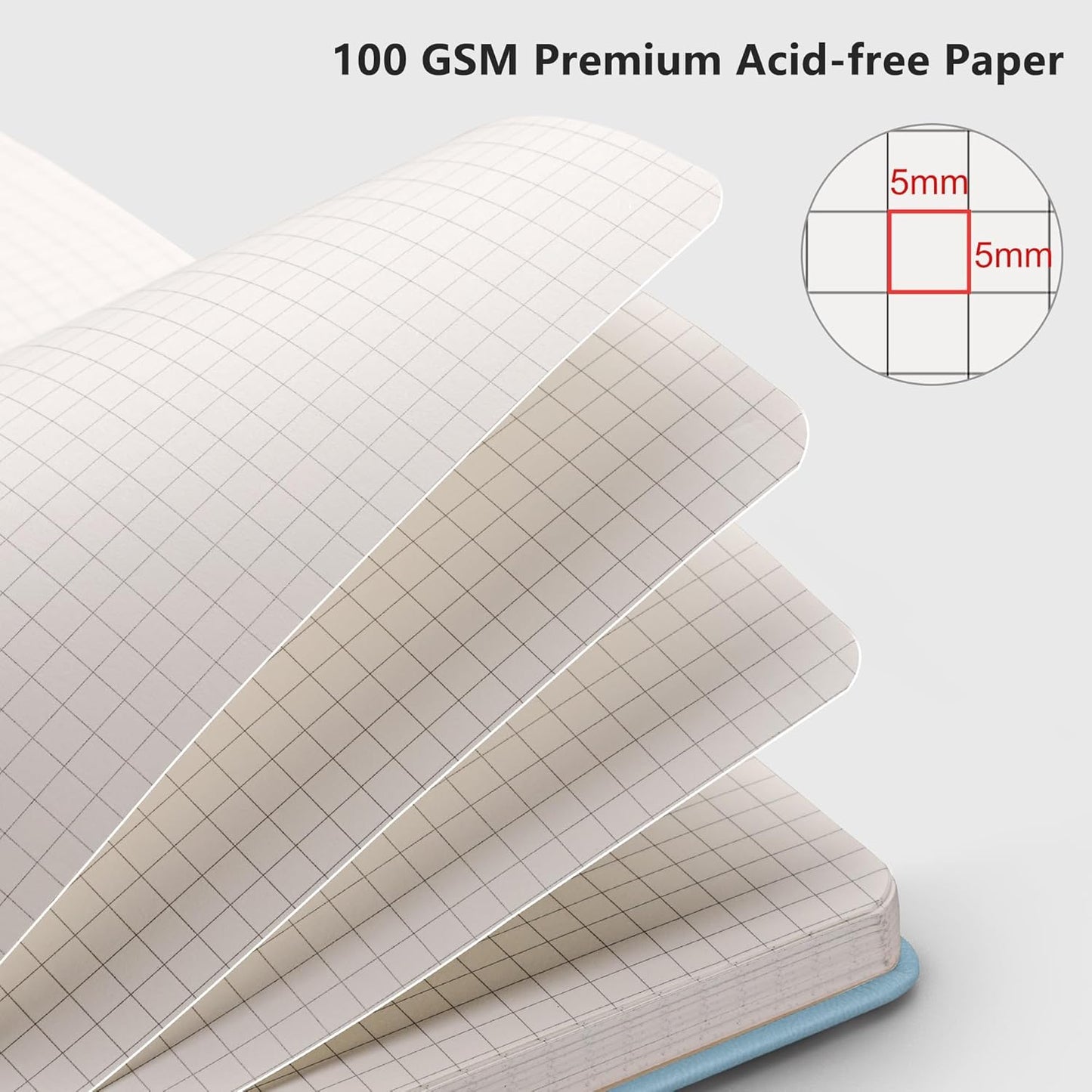 RETTACY Graph Grid Paper Notebook, 192 Pages, A5 Medium Size (5.7'' x 8.3''), 5 Squares per Inch, Leather Hardcover, 100 GSM Thick Paper, for School, Students, Math, Engineering (Brown)