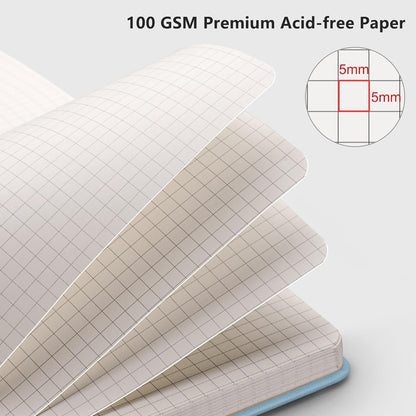 RETTACY Graph Grid Paper Notebook, 192 Pages, A5 Medium Size (5.7'' x 8.3''), 5 Squares per Inch, Leather Hardcover, 100 GSM Thick Paper, for School, Students, Math, Engineering (Brown)