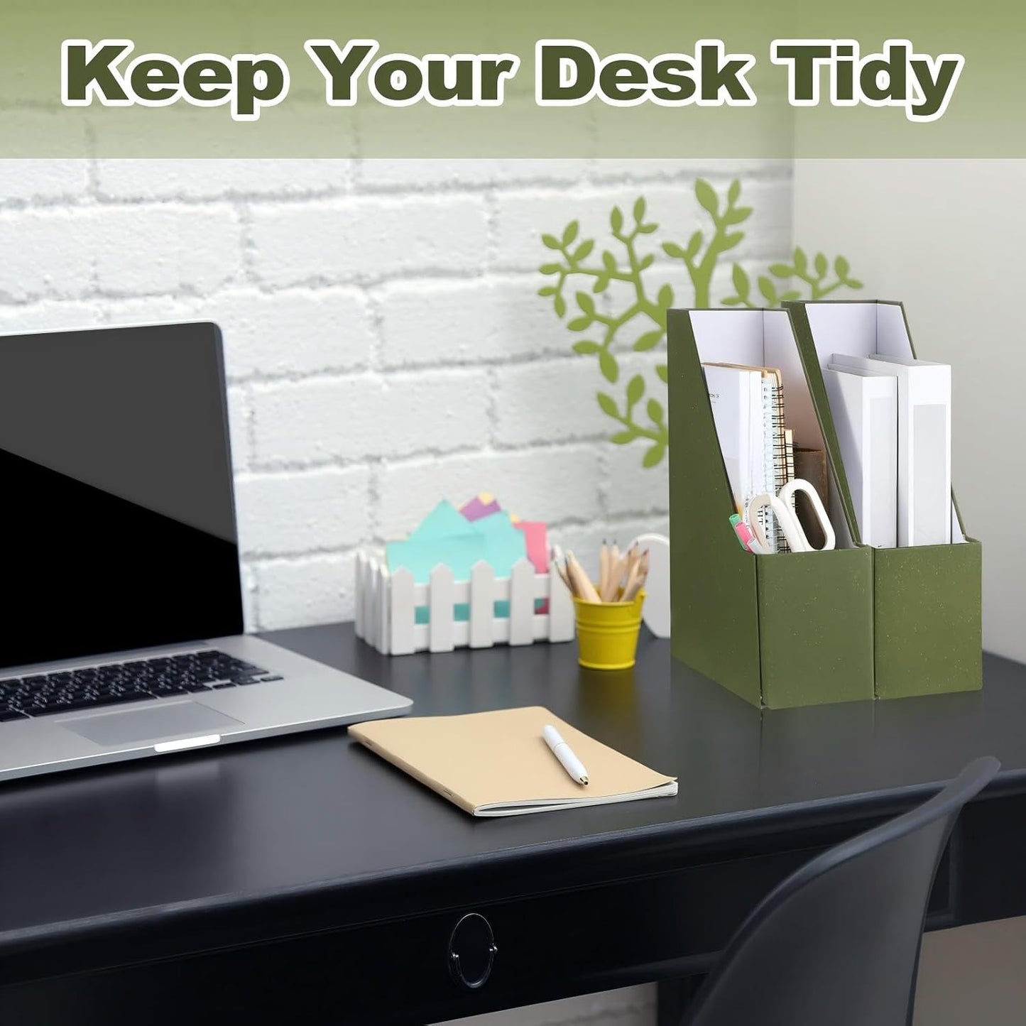Gueevin Set of 6 Magazine File Holder Stylish Sturdy Cardboard File Boxes Desk Magazine Organizer Rack with Gold Label Holder to Organize Your Desk or Shelves for Home Classroom Office Library(Blue)