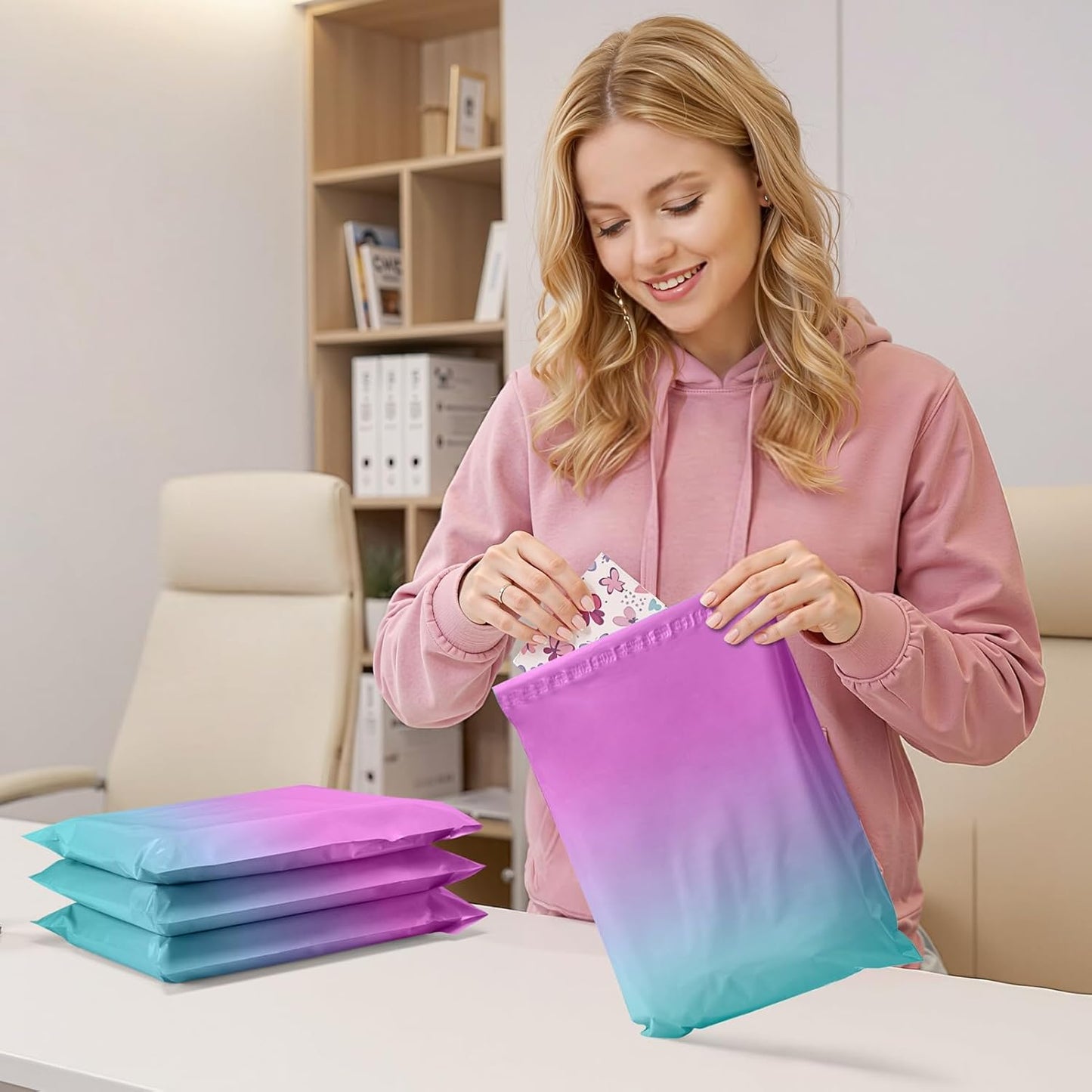 Metronic Cute Poly Mailers 10x13" 50pc Small Shipping Bags, Strong Adhesive Mailers Poly Bags for Business, Waterproof Mailing Envelopes for Packing Shipping Clothes Gifts, Gradient BluePink