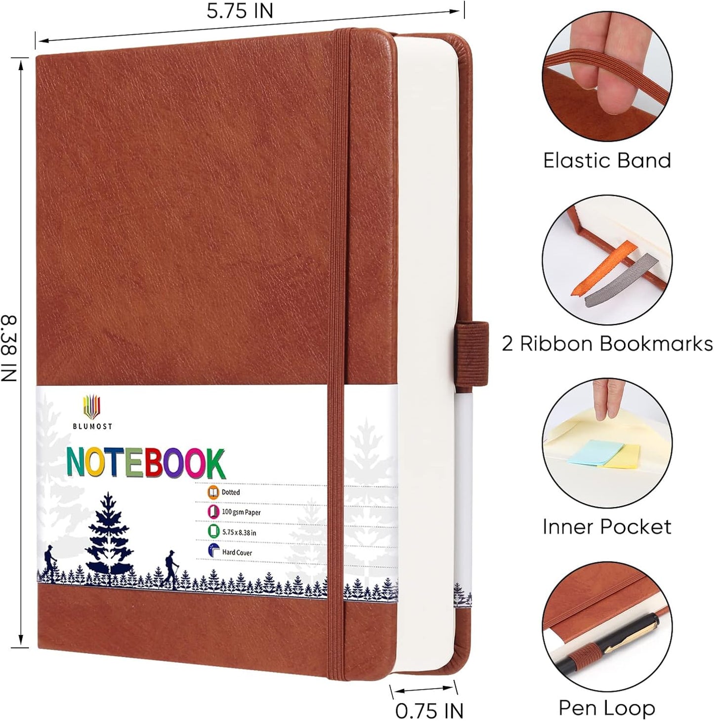 Graph Paper Notebook with 280 Pages,A5 Grid Paper Notebook/Journal,100gsm Thick Graph Leather Journal for Math Science Students,5.75'' × 8.38''-Black