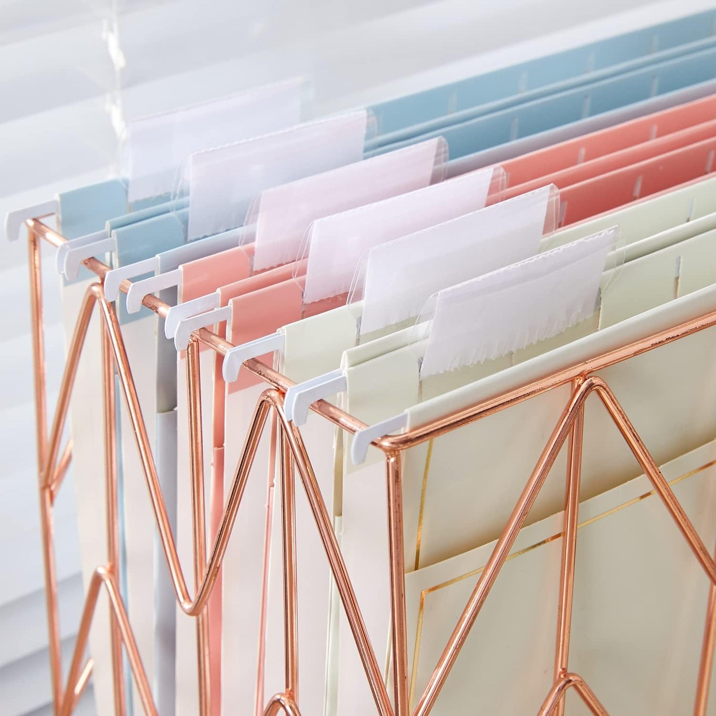 Y YOMA 6 Pack Rose Gold Hanging File Folders with Pocket Letter Size Decorative File Folder Cute Pretty Hanging Folder for Office Home School with 1/5-Cut Adjustable Tabs, Inner Storage Pockets