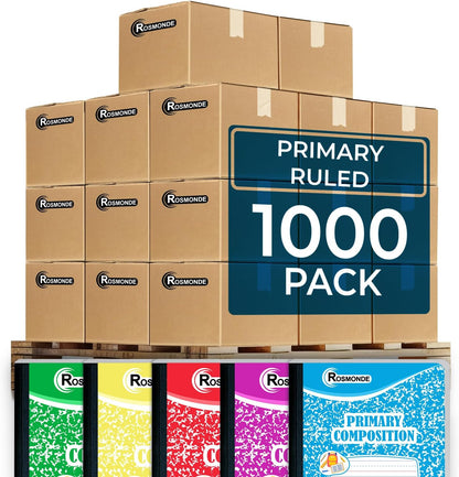 Rosmonde 5 Pack Primary Composition Notebook, 200 Pages (100 Sheets), Drawing Story Journal Writing Notebook, 9-3/4 x 7-1/2, Primary Composition Notebooks, Grades K-2, With Header For Drawing