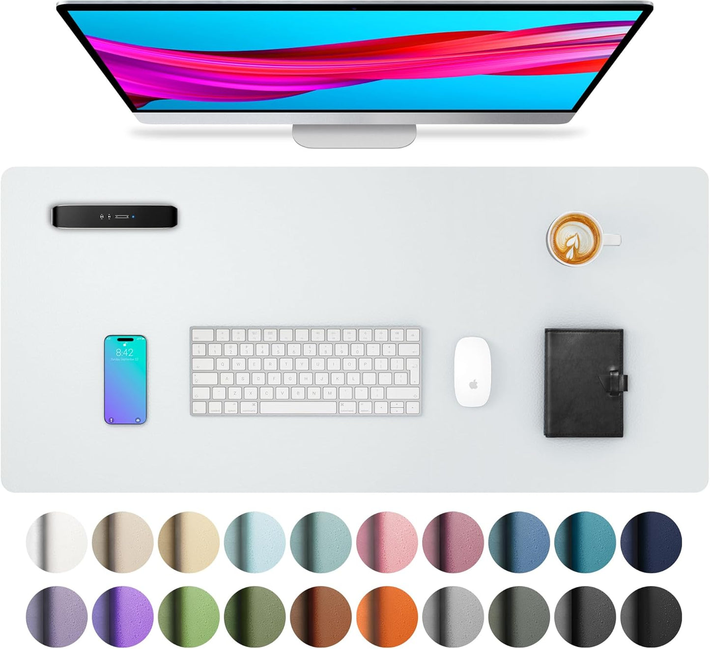 Aothia Leather Desk Pad Protector, Mouse Pad, Office Desk Mat, Non-Slip PU Leather Desk Blotter, Laptop Desk Pad, Waterproof Desk Writing Pad for Office and Home (Black,36" x 17") - Colors A
