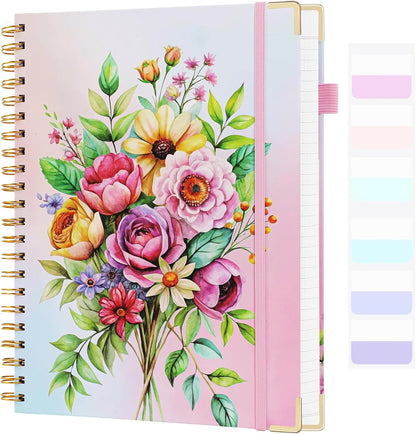 College Ruled Notebook - Hardcover Spiral Notebook 8.5" x 11" - Lined Journal Notebook for Women - A4 Large Notebooks for Writing - Pretty Journal Flower Notebook for Work - Diary - 24 Tabs - Red