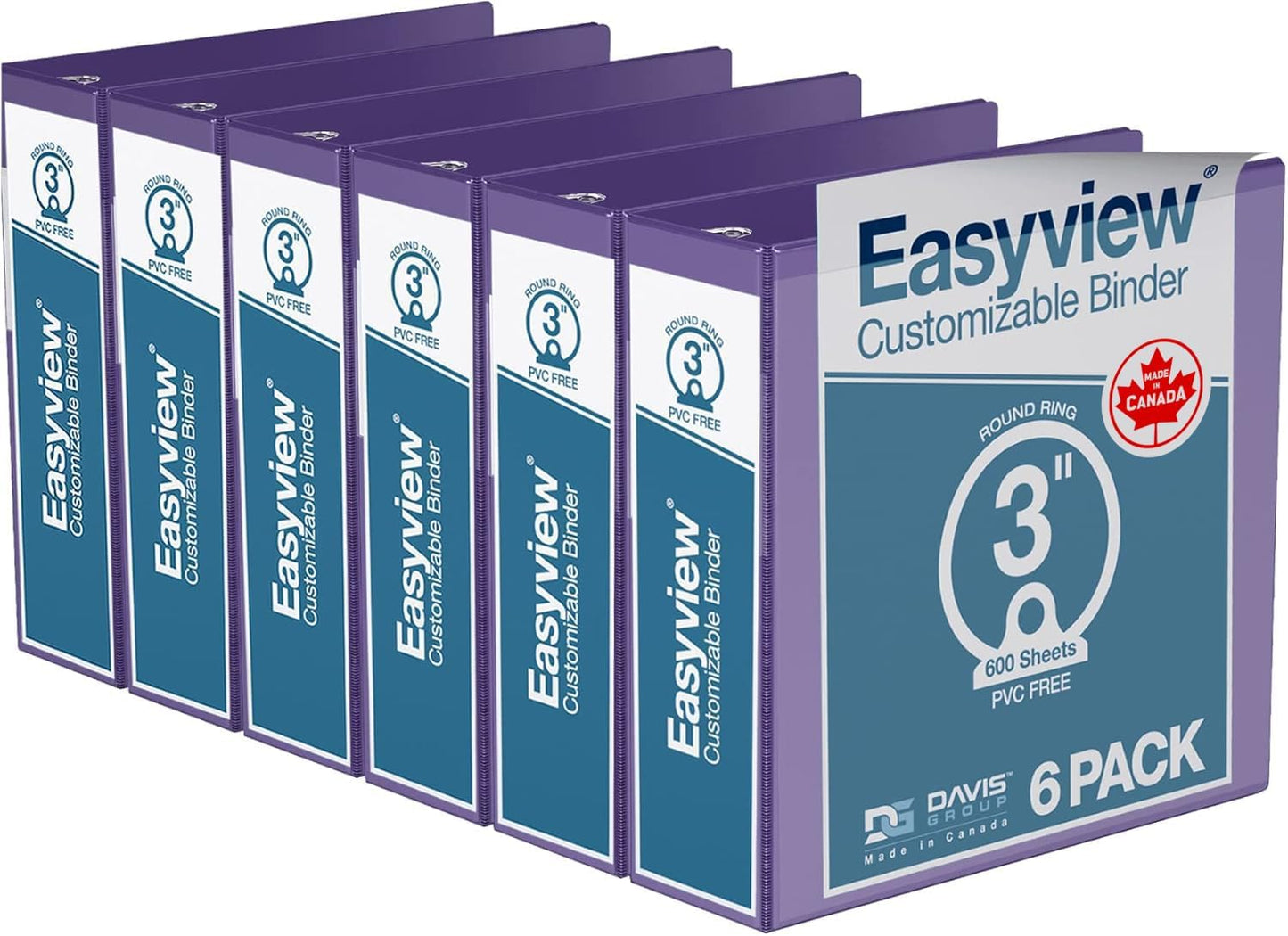 Easyview Premium 3-Ring Binders with Clear-View Covers and Round Rings, Binders for School or Office, 1 Inch, Pack of 6, Navy Blue