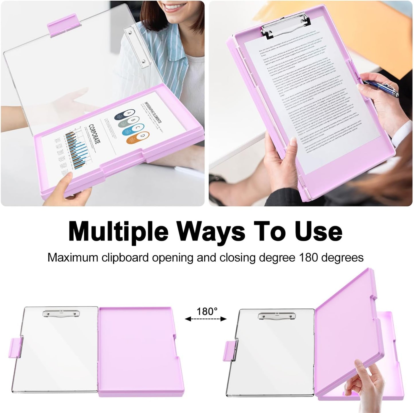 Piasoenc Clipboard with Storage, 8.5 x 11 Clip Boards with 2 Storage Case and A4 Paper Folder, Clear Dry Erase Top Panel, Heavy Duty Plastic, Folio & Side Opening, for Nurses, Teachers, Lawers,Black
