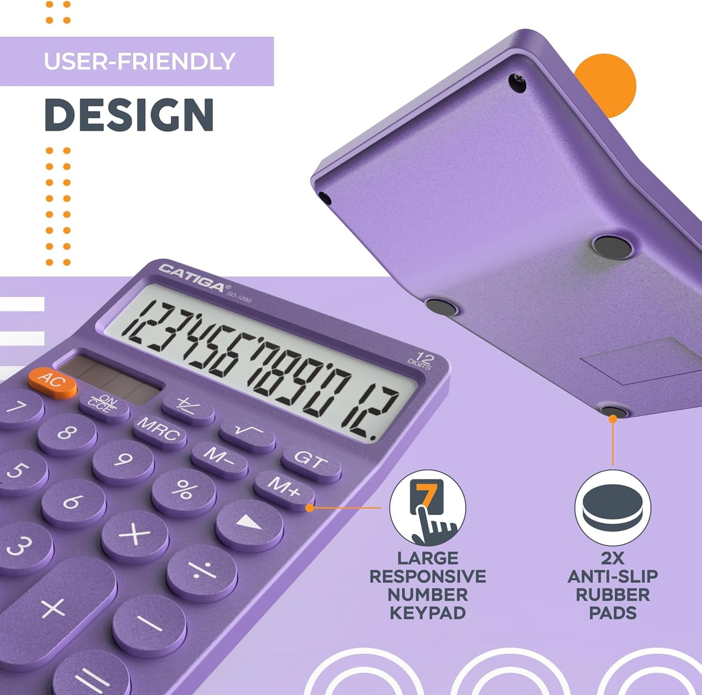 CATIGA 12 Digit Desktop Calculator Basic Desk Calculator with Large LCD Display, Big Buttons, 4 Function, Solar and Battery Dual Power, for Office, School, Home, SD-1292 Green