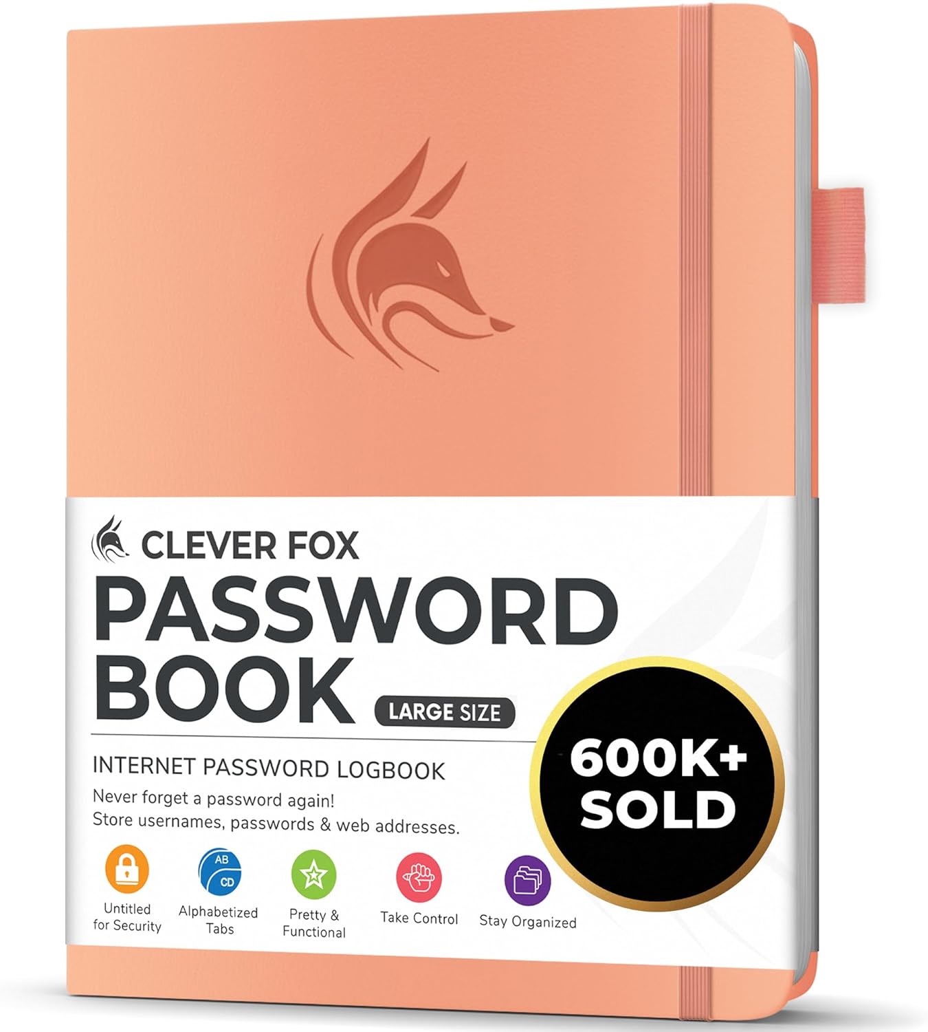 Clever Fox Password Book with alphabetical tabs. Internet Address Organizer Logbook. Small Pocket Password Keeper for Website Logins (Orange)