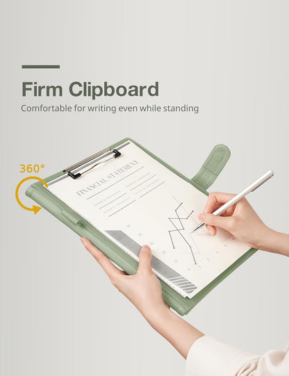 Clipboard Folder Padfolio A4, Mymazn Writing Portfolios Faux Leather Clipboards with Cover for Legal Pad Holder Letter Size 8.5 x 11 for Business Conference Notepad Clip Board (Gray Green)