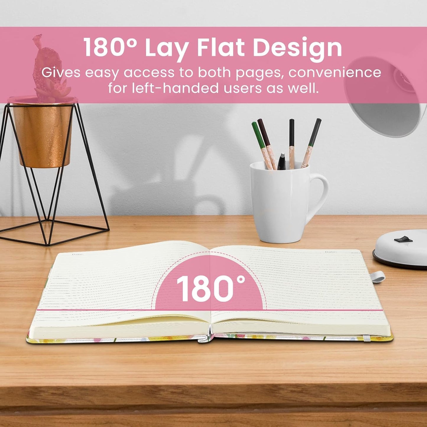 Taja Pretty Lined Journal for Women, Aesthetic Cute Hardcover Leather Journal for Writing, A5 College Ruled Notebook for Work & Note Taking, Perfect for Office School Home, 160 Pages, Meadow Flowers