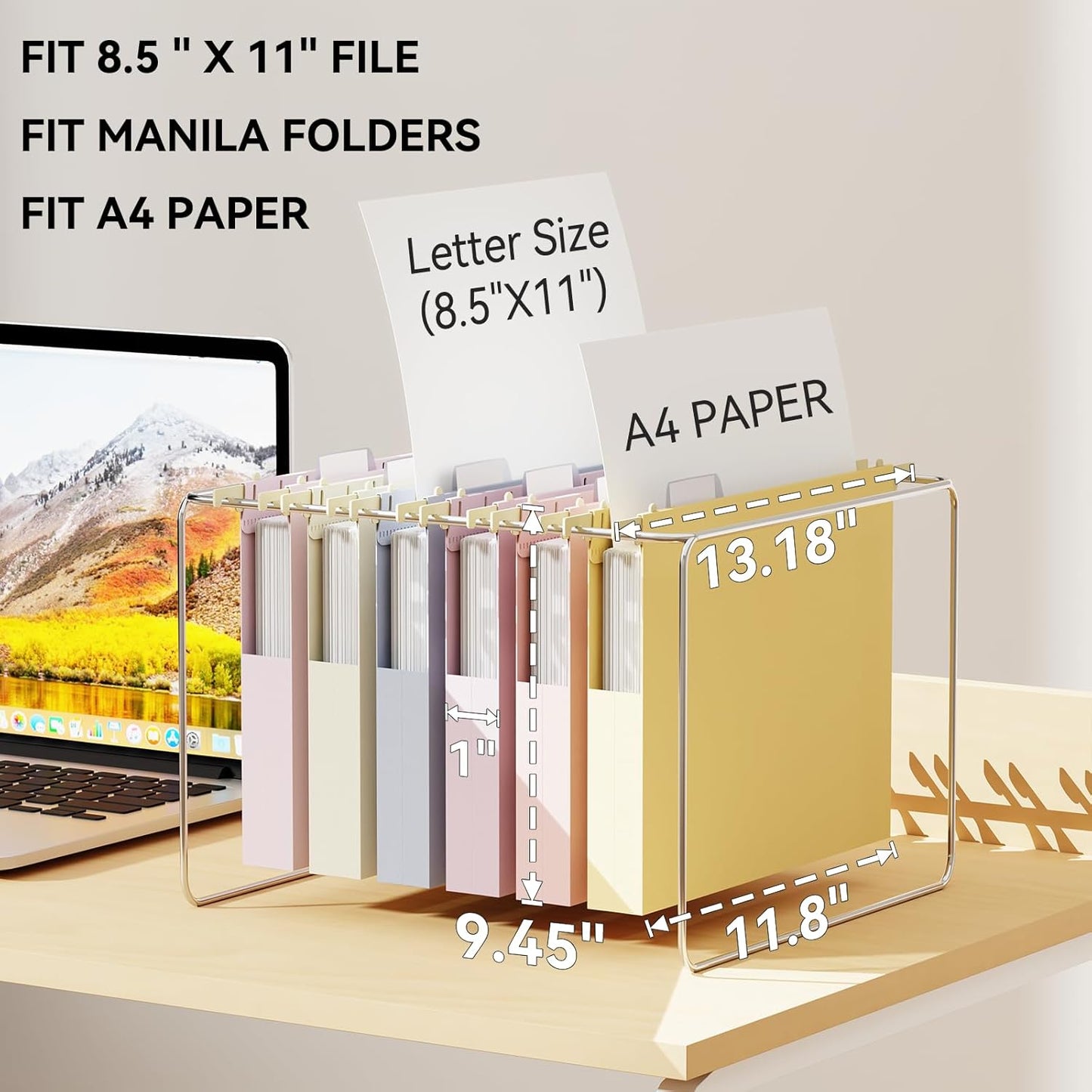 Ansook 12 Pack Hanging File Folders, Plastic Letter Size File Folders Hanging with Tabs, Heavy Duty 1 Inch Expansion, Pastel Hanging Organizers for Filing Cabinet, Home Office School Document Storage