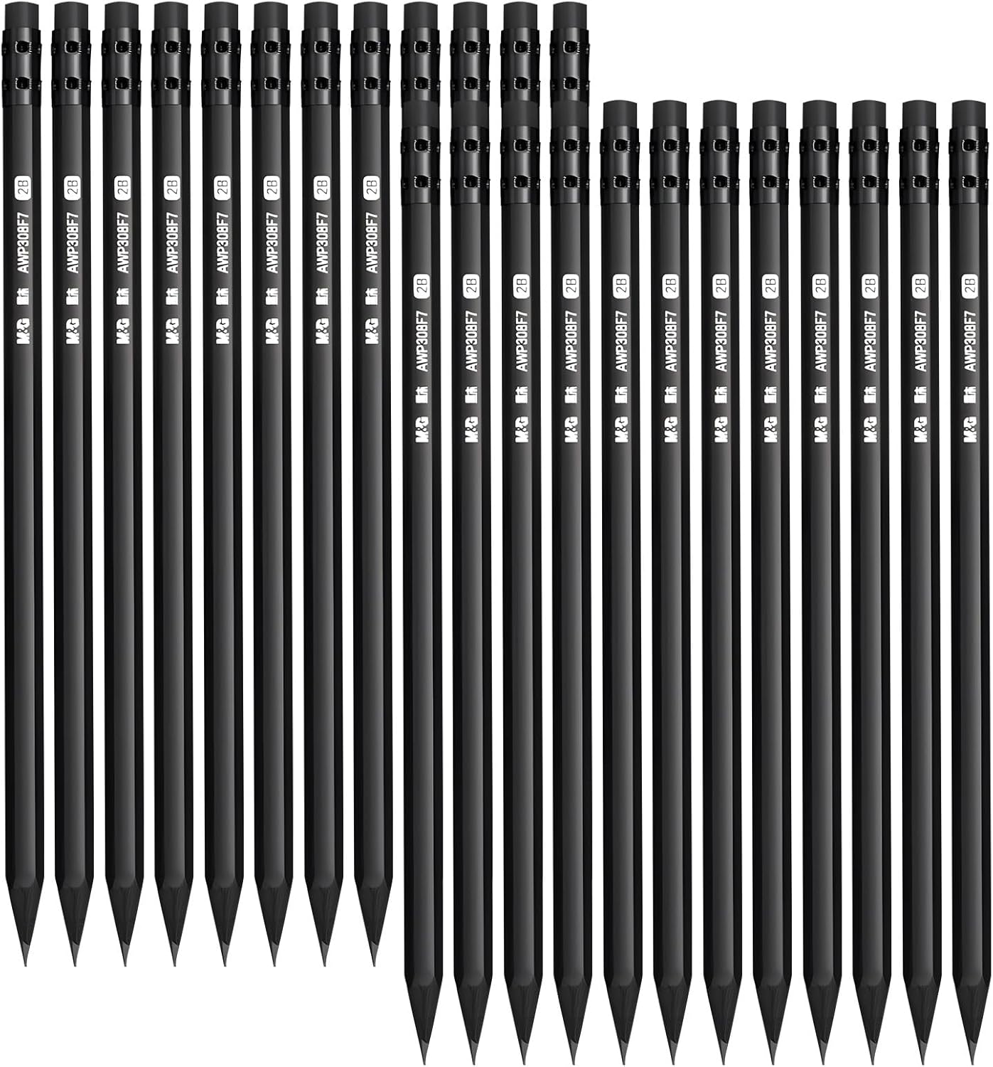 M&G Wood-Cased 2B Pencils, 24 Pack Pre-Sharpened Pencils with Top Erasers, Bulk Black Pencils for School Teacher Supplies, Writing, Drawing and Sketching