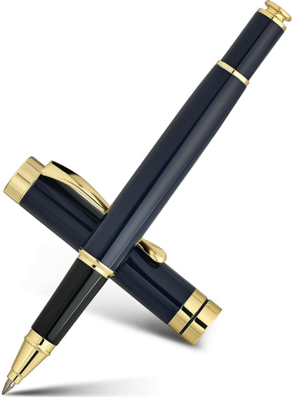 BEILUNER Ballpoint Pens, Stunning Black Chrome Metal Pen with Golden Trim, Best Ball Pen Gift Set for Men & Women, Professional, Executive, Office, Nice Pens-Gift Box with 0.5mm Black Extra Refill