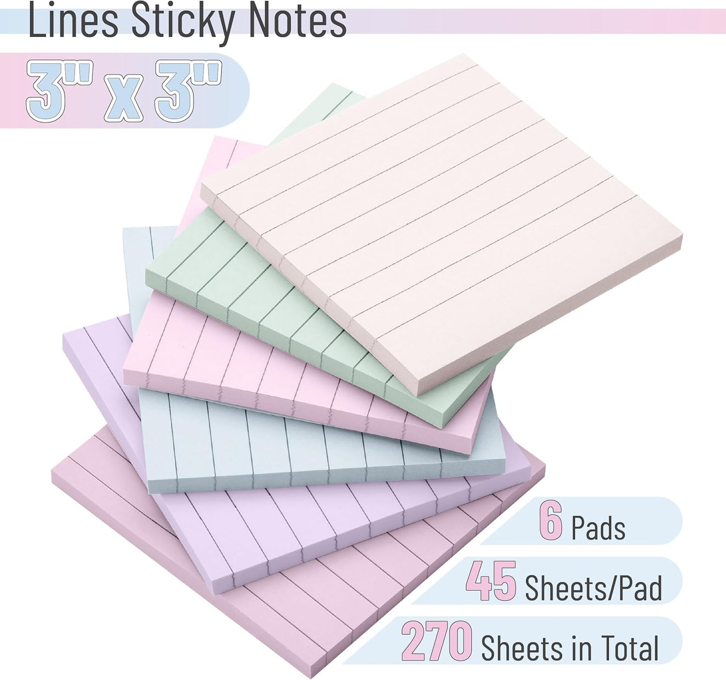 Mr. Pen- Lined Sticky Notes, 3" x 3", 12 Pads, 60 Sheets/Pad, Morandi Color, Bulk Sticky Notes with Lines, Ruled Post Stickies, Memo Pads, Self-Stick Note Pad for Office, School, Home, Study