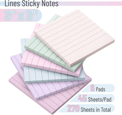 Mr. Pen- Lined Sticky Notes, 3" x 3", 12 Pads, 60 Sheets/Pad, Morandi Color, Bulk Sticky Notes with Lines, Ruled Post Stickies, Memo Pads, Self-Stick Note Pad for Office, School, Home, Study