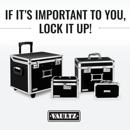 Vaultz File Organizer Storage Box - 14 x 7 x 12.19 Inch Letter Size, Portable Locking Storage Totes with Dual Combination Locks for Filing Office Documents - Black